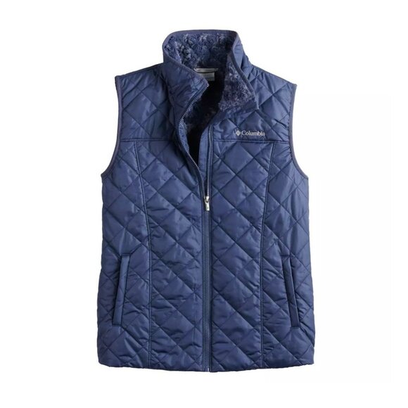 Columbia Copper Crest Quilted Vest Womens 2X Navy Fleece Insulated Zipper Front - Picture 1 of 14